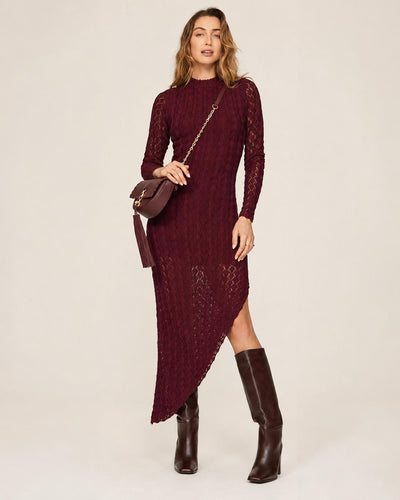 Mock Neck Asymmetrical Dress - Bordeaux
