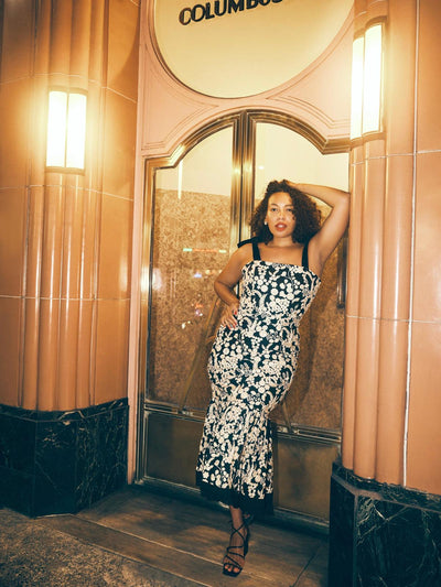 Doris Embroidered Fringe Midi Dress - Midnight/Cream Floral embroidery - FINAL SALE