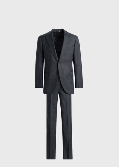 Tonal Plaid Super 130s Wool Suit - Mid Grey - Suit
