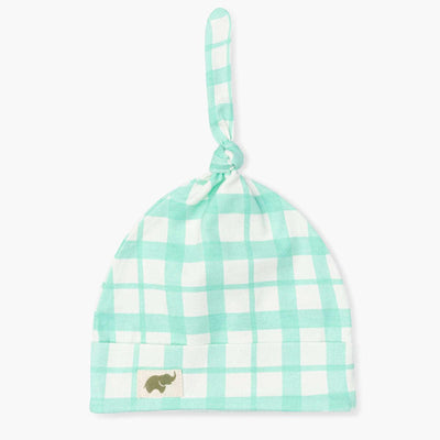 Top Knot Cap - Mint Gingham - 0-6m - Knot Hat