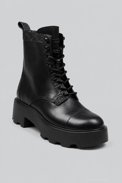 Tory Burch Monogram Lug Ankle Boot Female Lace-Up Boots - Black - 5 UK - Boots