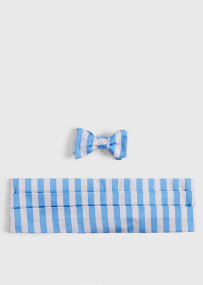 Tow-Tone Striped Bow Tie and Cummerbund Set - Blue/White - ONE SIZE - Bow Tie