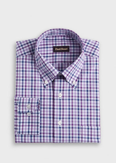 Two Color Check Cotton Sport Shirt - Purple/Navy - XXL (46) - Collared Shirt