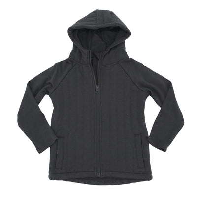 French Terry Hooded Jacket - Charcoal Black