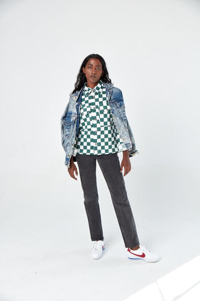 Hand Printed 'The Sophia' Over-Shirt - Green Chessboard Twill