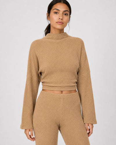 Ribbed Textured Open Back Top - Camel