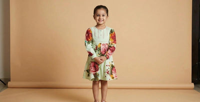 Girls Floral Printed Fit & Flare Dress - Mint Multicolor Floral