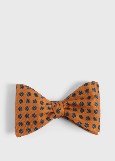 Printed Silk Flower Bow Tie - Orange
