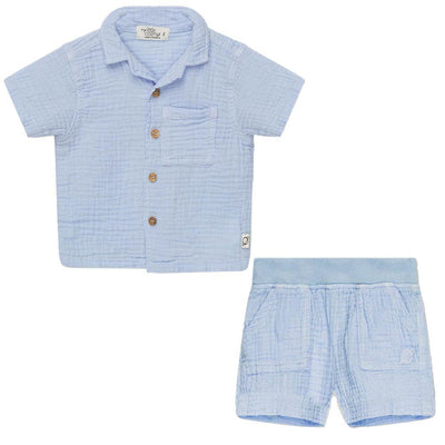 Gauze Baby Set - Blue - Button Down Shirt
