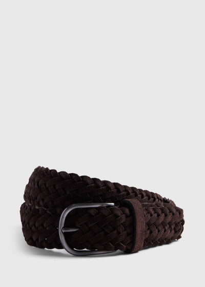 Woven Suede Belt - Brown