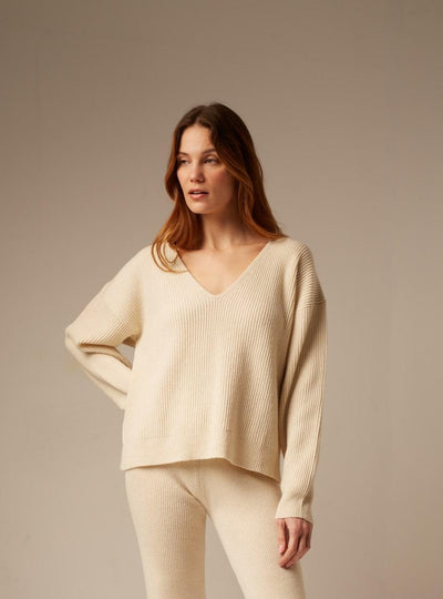 Stella | Cashmere Oversized V- Neck Jumper - Cream