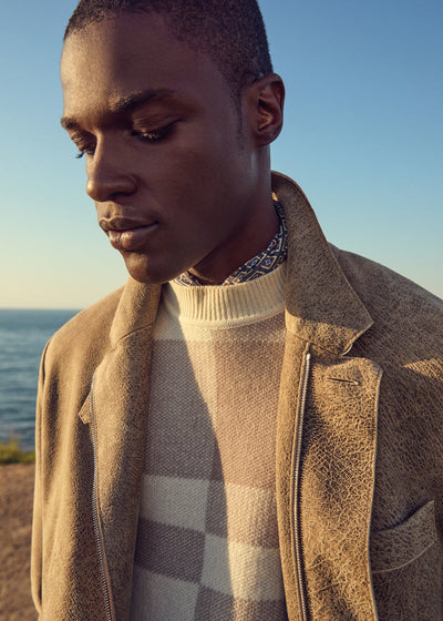 Cashmere Jacquard Crewneck Sweater - Light Grey