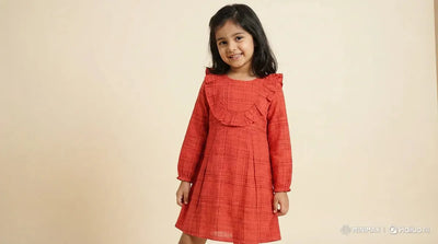 Cotton Woven Girls Dress - Red