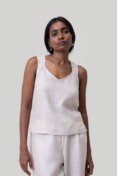 Crossback Tank Top - Linen Check