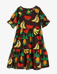 Fruits Aop Woven Ss Dress - Brown