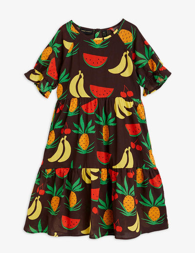 Fruits Aop Woven Ss Dress - Brown