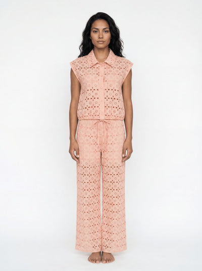 Mattie Broderie Sleeveless Drawstring Shirt - Blush Pink