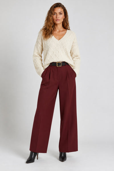 Cable Patchwork V Neck - Winter White