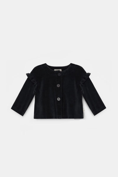 Velour ruffle baby jacket - Dark grey - Cardigan