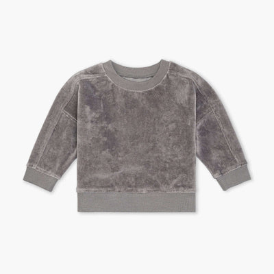 Velour Sporty Sweatshirt - Grey - Crewneck Sweatshirt
