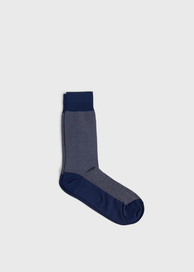 Cotton Blend Parquet Pattern Crew Sock - Tan/Blue