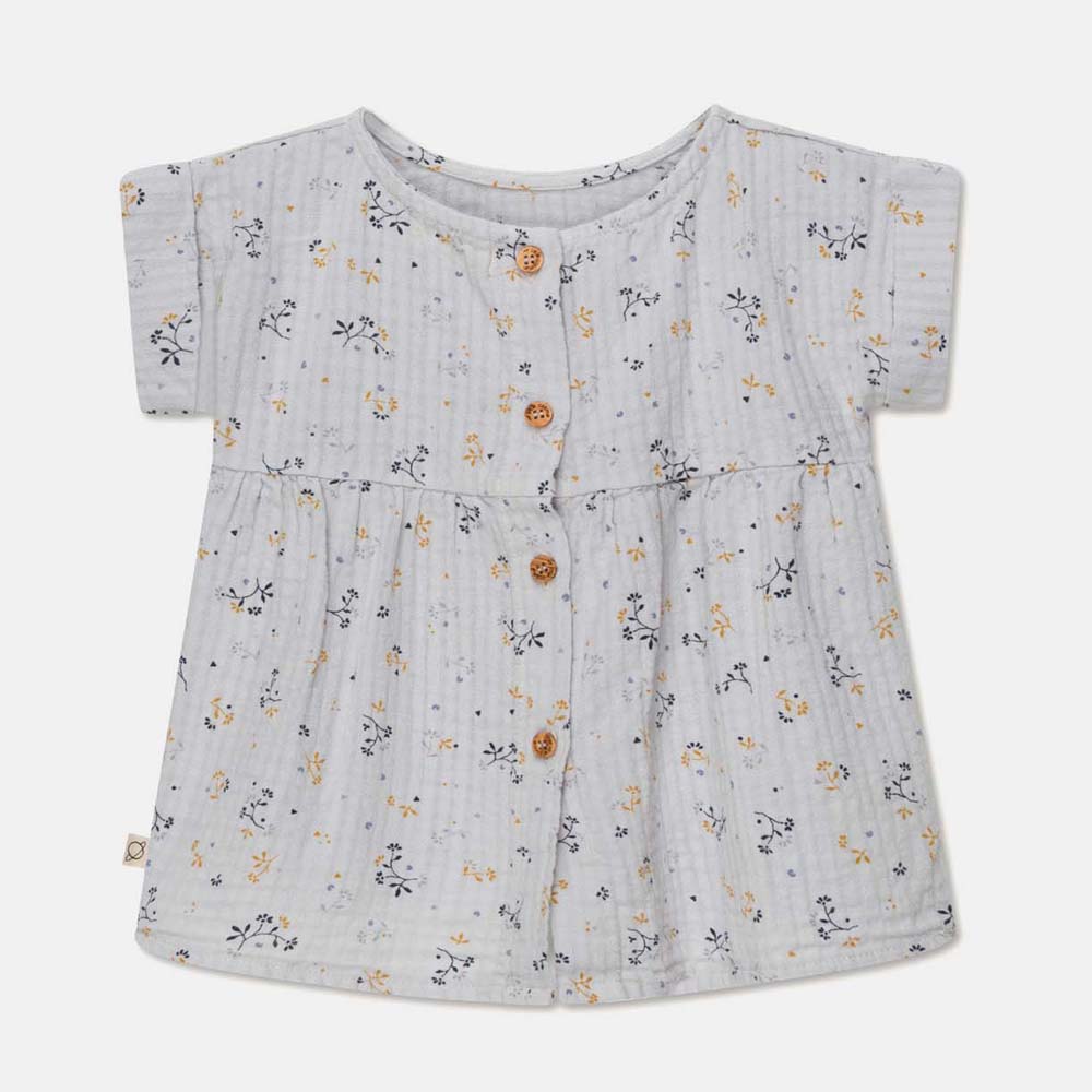 Muslin Floral Baby Dress & Bloomers - Soft Grey