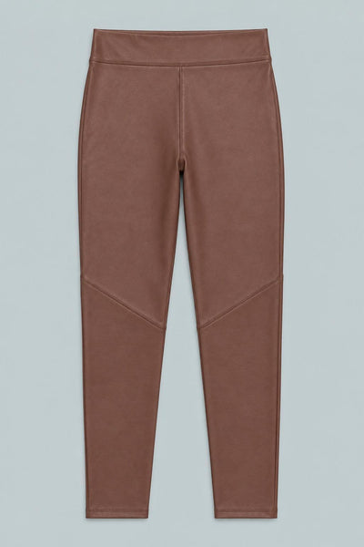 Cropped Faux Leather Leggings - Brown