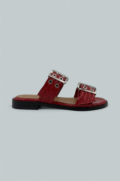 Buckle Two-Strap Sandal - Racing Red
