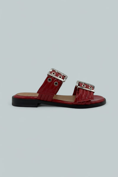 Buckle Two-Strap Sandal - Racing Red