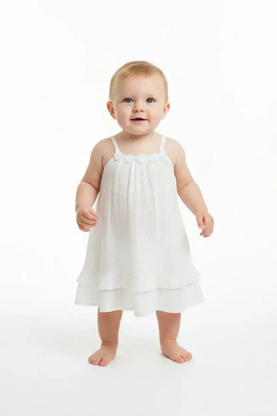 Viscose Woven Baby Dress - White