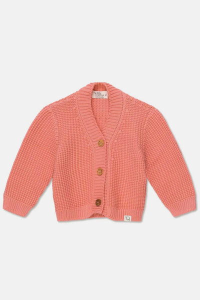 Waffle-knit v-neck baby cardigan - Coral - Cardigan