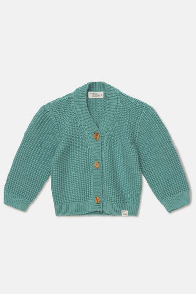 Waffle-knit v-neck baby cardigan - Green - Cardigan
