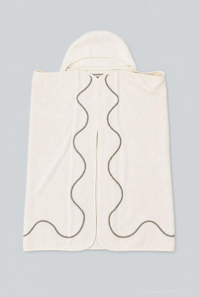 Wavy Embroidered Hooded Towel - Ivory - OS - Bath Towel