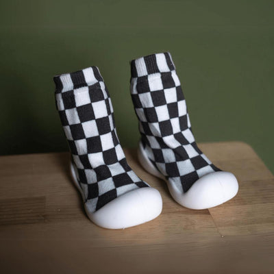 White Sole SlipKix™ - Black Checkered - Shoes