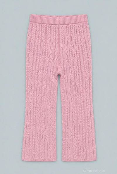 Wide Leg Cableknit Pants - Pink - M - Pants