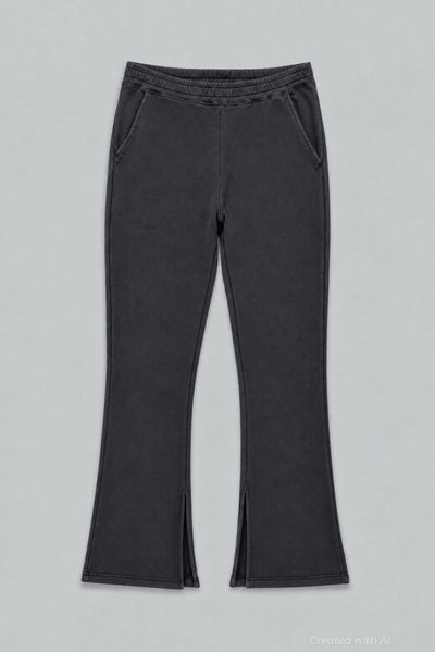 Wide Leg Sweatpants With Slits - Black - Sweatpant