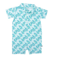 Polo Romper - Palms Blue