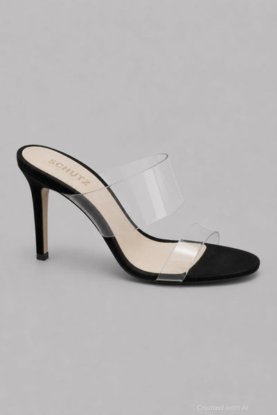 Women’s Ariella Clear Strap High-Heel Slide Sandals - Black/Transparent - 9 - Sandals