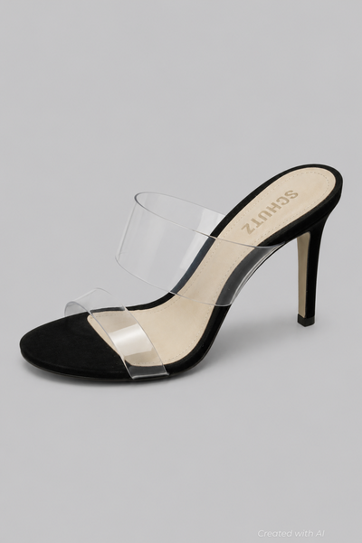 Women’s Ariella Clear Strap High-Heel Slide Sandals - Black/Transparent - 9 - Sandal