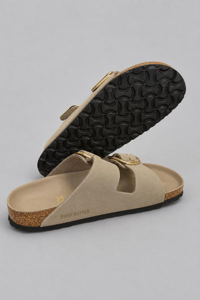 Women’s Arizona Big Buckle Slide Sandals - Tobacco Brown/Gold - 7 7.5 US / 38 EU - Sandal