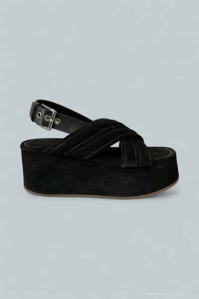 Women’s Beach Party Platform Sandals - Black Suede - 8 - Sandals