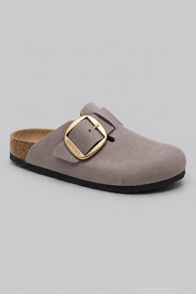 Women’s Boston Big Buckle Nubuck Leather Clogs - Purple Nubuck - 6 6.5 US / 37 EU - Clog