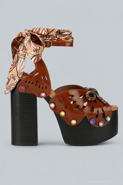 Women’s Butterfly Platform Sandals - Dark Brown - 7.5 - Sandal