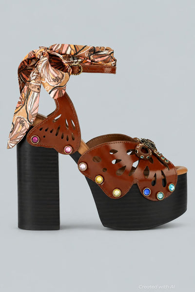 Women’s Butterfly Platform Sandals - Dark Brown - 7.5 - Sandal
