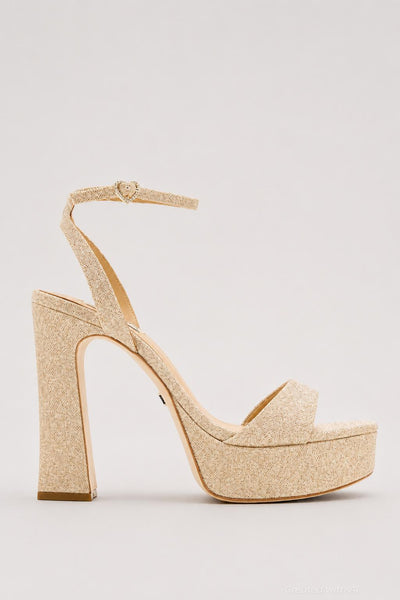 Women’s Caia Square Toe High Heel Platform Sandals - Gold Glitter - 7 - Sandals