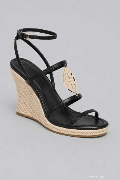 Women’s Capri Miller Espadrille Wedge Sandals - Black/Gold - 6 - Espadrille