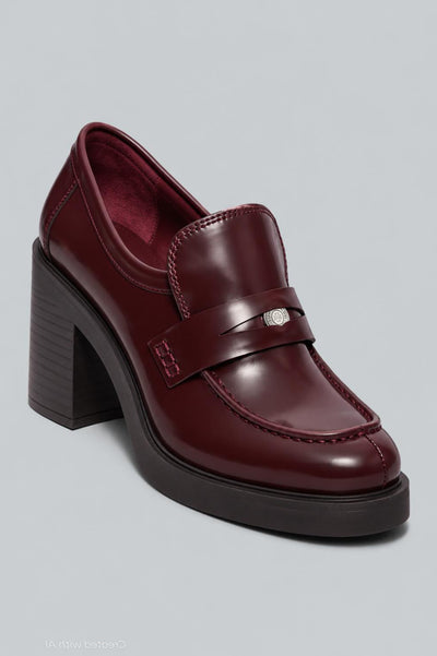 Women’s Classic Heeled Leather Lug Loafers - Plum - 8 - Loafers