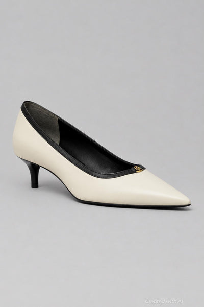 Women’s Double T Buckle Kitten Pumps - Light Cream - Heels