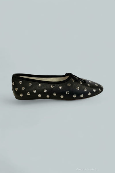 Women’s Embellished Flats - Black Satin - 7.5 - Flats