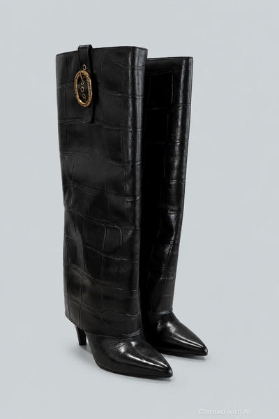Women’s Fold Over Tall Boots - Black - 7 - Boots
